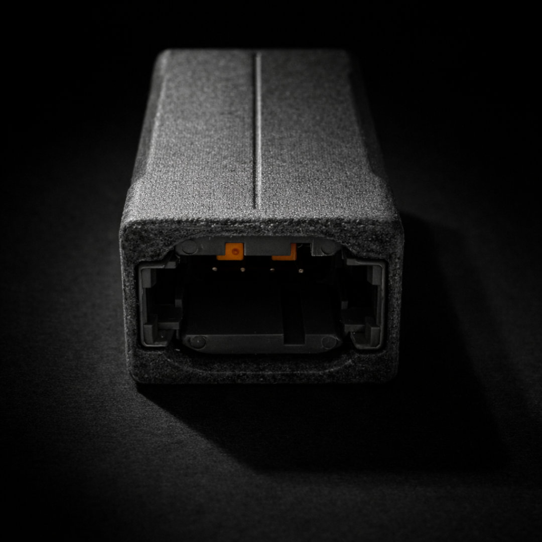 Front-on view of the BOD housing and connector opening