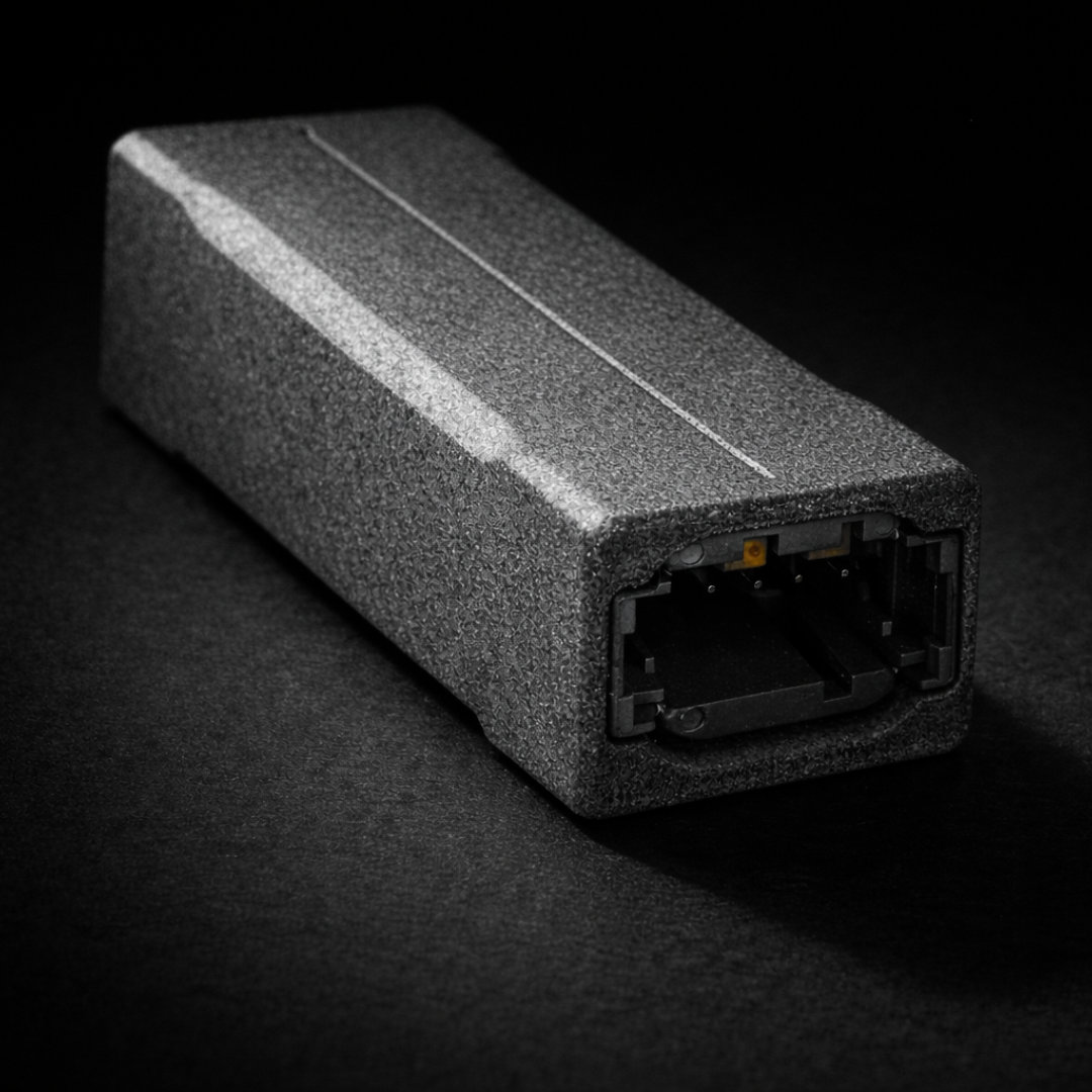 Isometric three-quarter view of the BOD module with the connector end visible